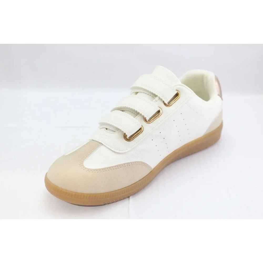 Dolce Vita White Tan Rose Gold Sneakers Size 8.5 Womens Quick Hook & Loop NEW